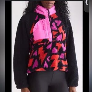 FP Movement by Free People Hit the Slopes Printed Hearts Black Pink Pullover XL